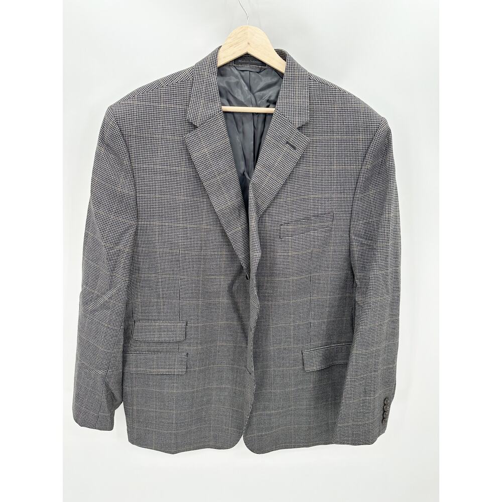 Lauren Ralph Lauren Suit Jacket Mens 46R Grey Black 100% Wool 2-Button Blazer